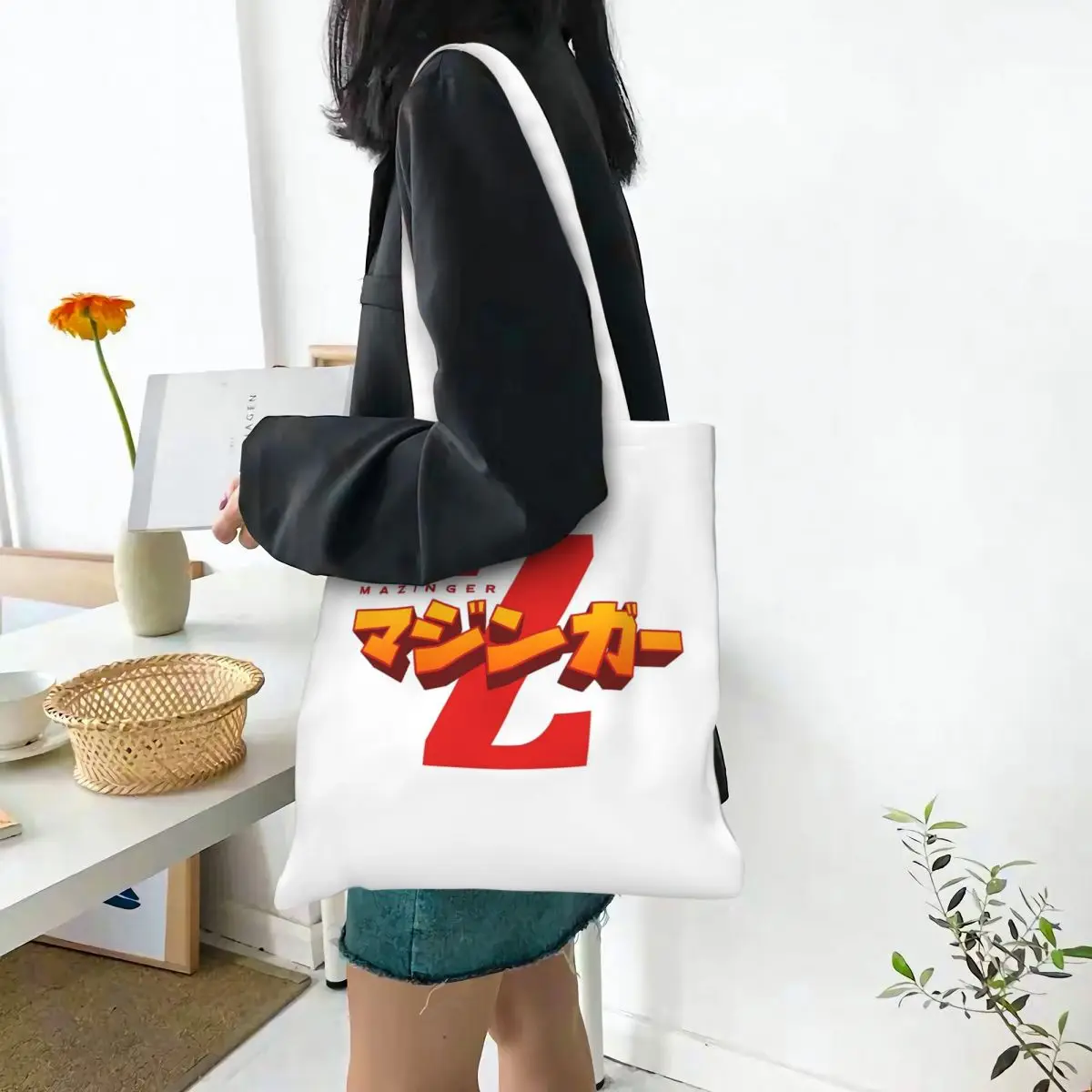 Mazinger Z Goldorak Actarus Grendizer Mask Shopping Bags Canvas The Tote Bag Foldable for Women Shoulder Tote Travel Handbag