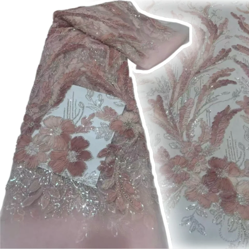 Handmade High-End Custom Gemstone Lace, Beaded Sequins Lace Fabric, Embroidery Flower Lace, For Wedding Party Dress Sewing 3528