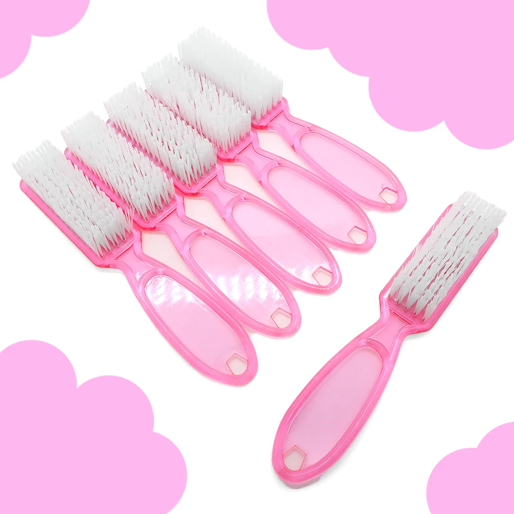 10 pçs multifuncional escova da arte do prego remover poeira suprimentos de unhas escova de plástico rosa cabeça quadrada escovas de manicure para limpeza mão