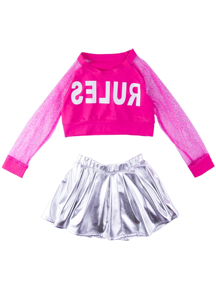 ZZL-trajes k-pop de baile urbano para niños, ropa de Hip-hop para niñas, ropa de rendimiento de vacaciones de baile de Jazz, Color rosa y plateado,