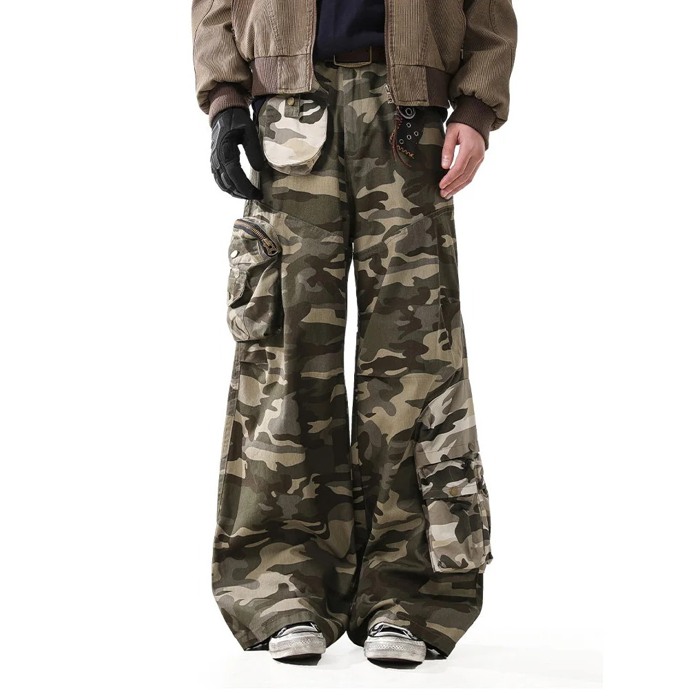 

3D Multi-pocket Camouflage Pant Men Streetwear Hip Hop Loose Casual Straight Wide-leg Cargo Pants Women Trousers