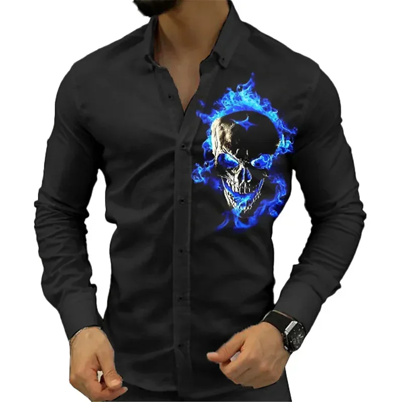 

Men's Lapel Shirt Skull Fashion Simple Casual Outdoor HD 3D Printing Soft and Comfortable Material 2023 Spring Summer Plus Size