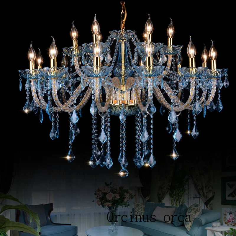 

American Pastoral Mediterranean Blue Crystal Pendant blue color golden all-match creative personality Crystal Chandelier