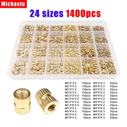 1400/750pcs Insert Nut Solid Brass Copper Injection Molding Knurl Thread Embedded Nutsert Mix M2 M2.5 M3 M4 Assortment Kit Set