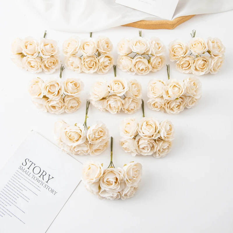 

6Pcs Artificial Flowers Fake Rose Bouquet For Christmas Garland Accessories Home Floral Arrangement Wedding Decoration Scrapbook