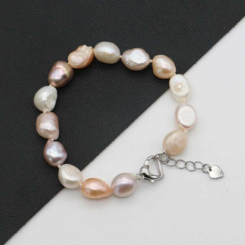 

9-10mm Colored Natural Freshwater Baroque Pearl Bracelet 17cm Length Irregular Pearl Unique Woman Wrist Ornament Gift 1strand