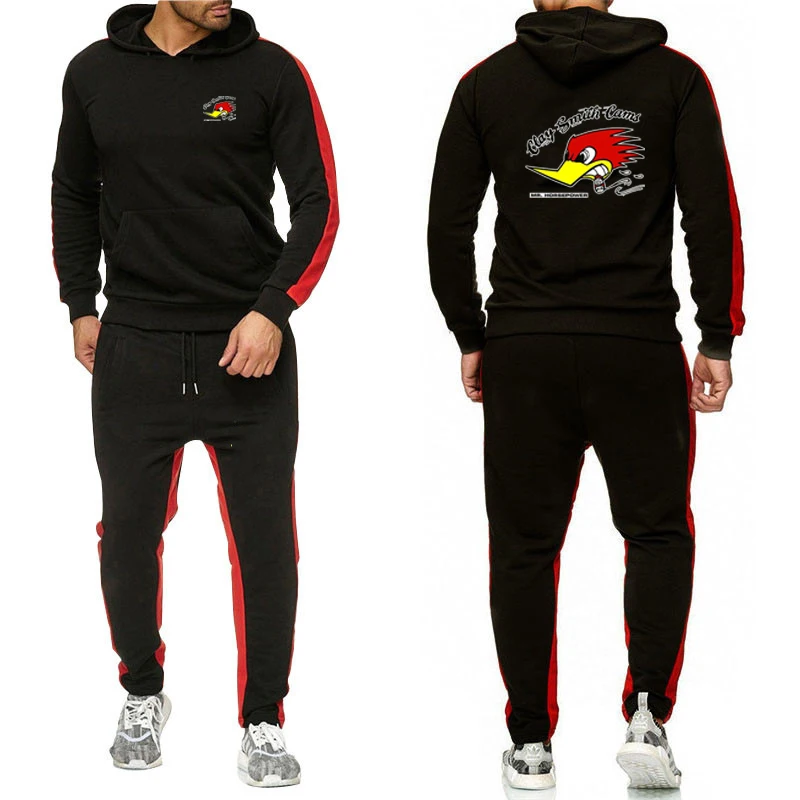 2024 Spring Autumn Men's Mr. Horsepower Clay Smith Cams Logo Printed Fashion Pullover Hoodies+Casual Sweatpants Solid Color Sets