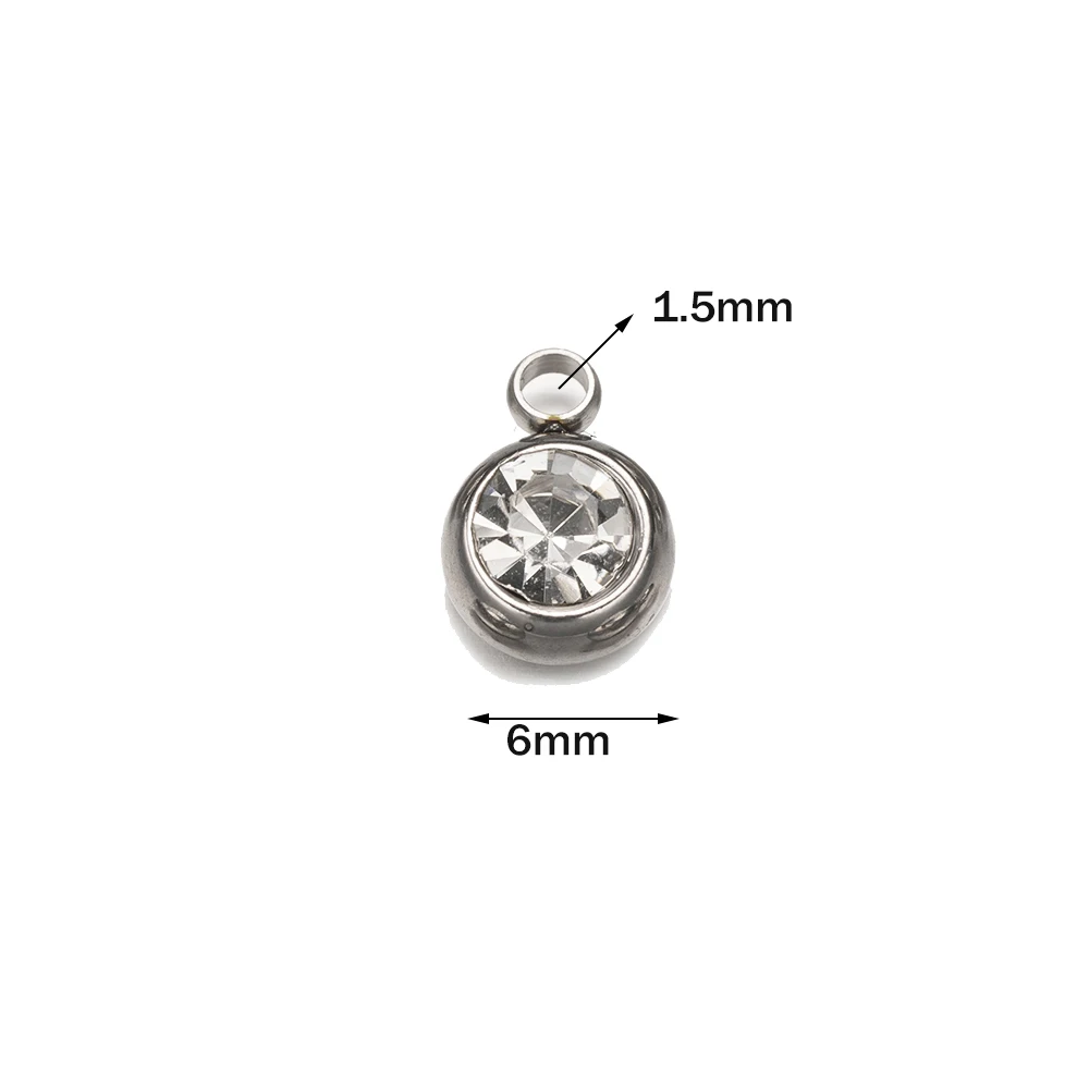 Collier pendentif pierre de naissance en acier inoxydable pour femme, bijoux exécutifs, breloques en biscuits, boucles d'oreilles, accessoires de bricolage, cadeau, 10 pièces, 6mm