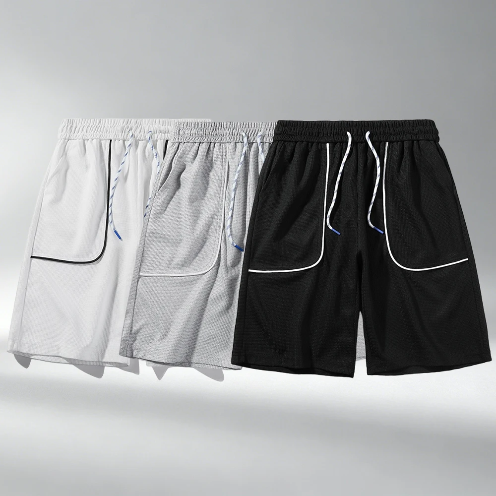 

Men's Waffle Knit Casual Shorts, Elastic Waist Drawstring Lightweight Breathable 5 Inch Shorts for Summer Daily Wear Gym Workout