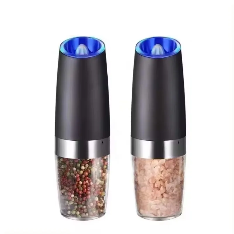 

Battery-powered 2pcs Electric Gravity Grinder With Blue Light Holder And Individual Plastic Spice Color Combinations Available