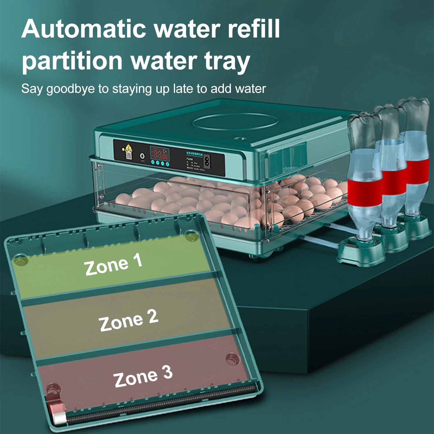 Incubatrice per uova, con rotazione automatica delle uova e monitoraggio dell\'umidità, con rifornimento a base d\'acqua ionico