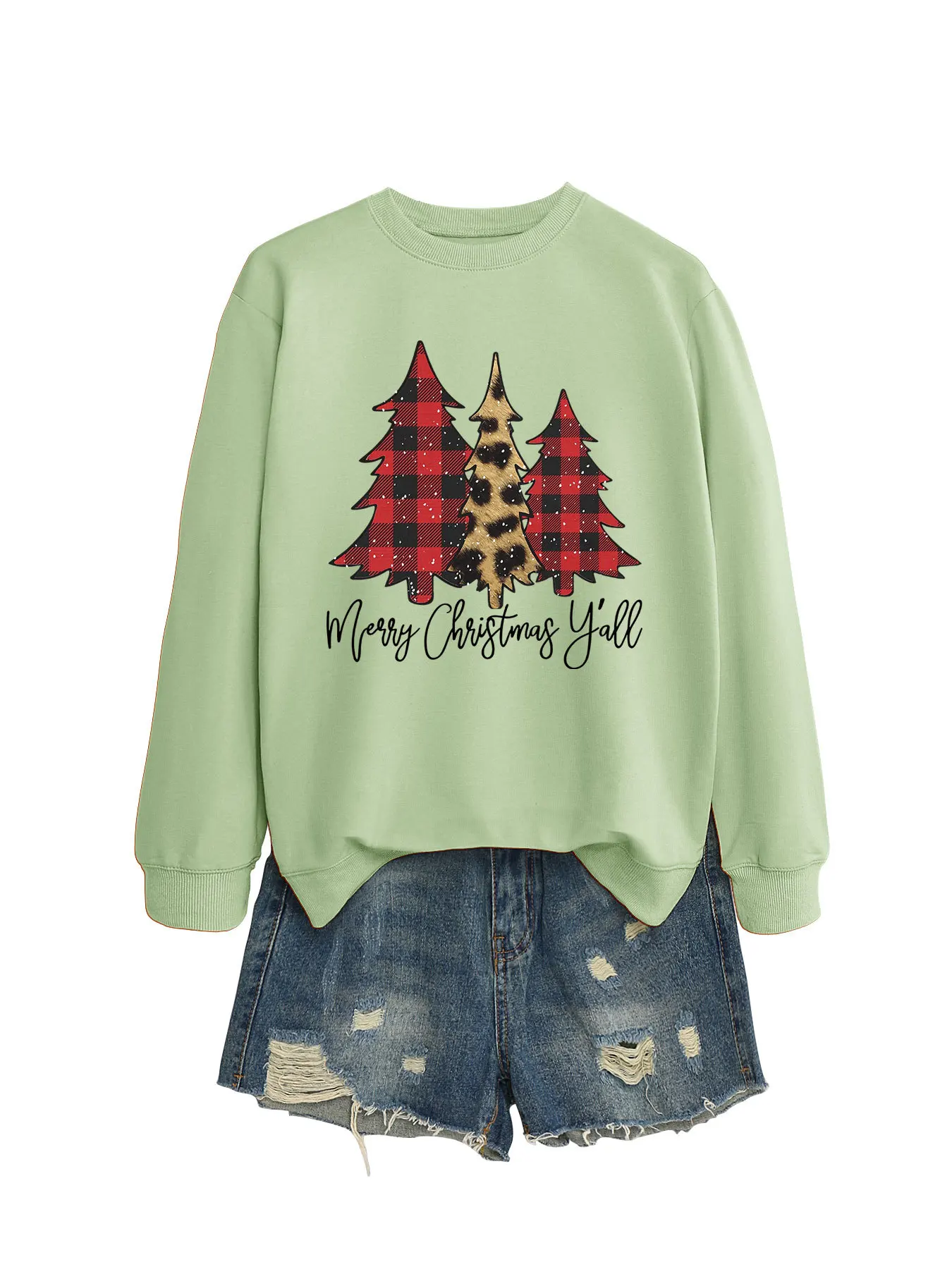 Autumn Winter Women's Sweatshirt Female Christmas Tree Printed Long Sleeve Tops Lady's Casual O-neck Pullovers Women's Clothing