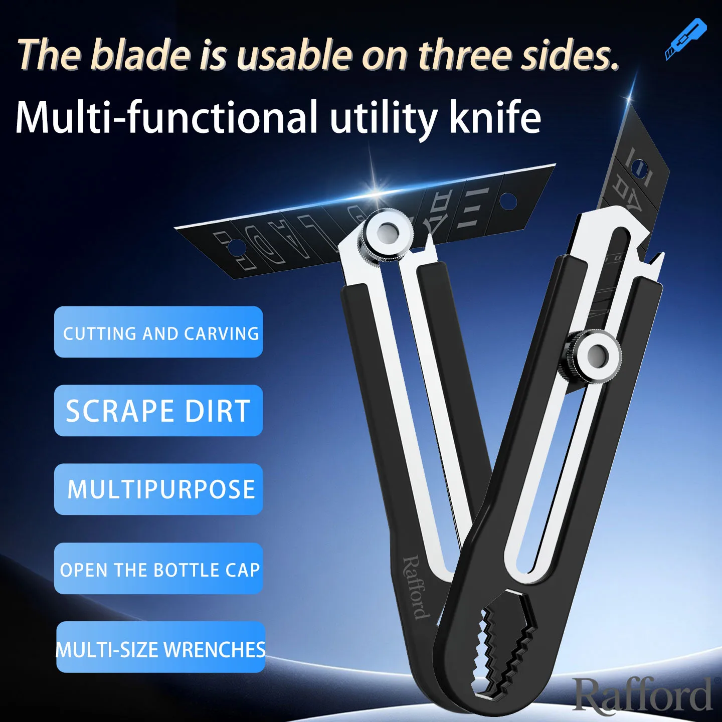 

Rafford 1 Pcs 3-in-1 multi-tool features an all-steel blade that is highly durable and suitable for DIY and home repairs.