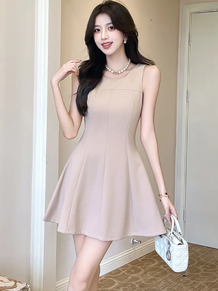 ฤดูร้อนสีเขียวแขนกุด Chic Ruffled A-Line ชุดสั้นผู้หญิง Elegant Bodycon ชุดลําลอง 2025 เกาหลีแฟชั่น One Piece ชุด