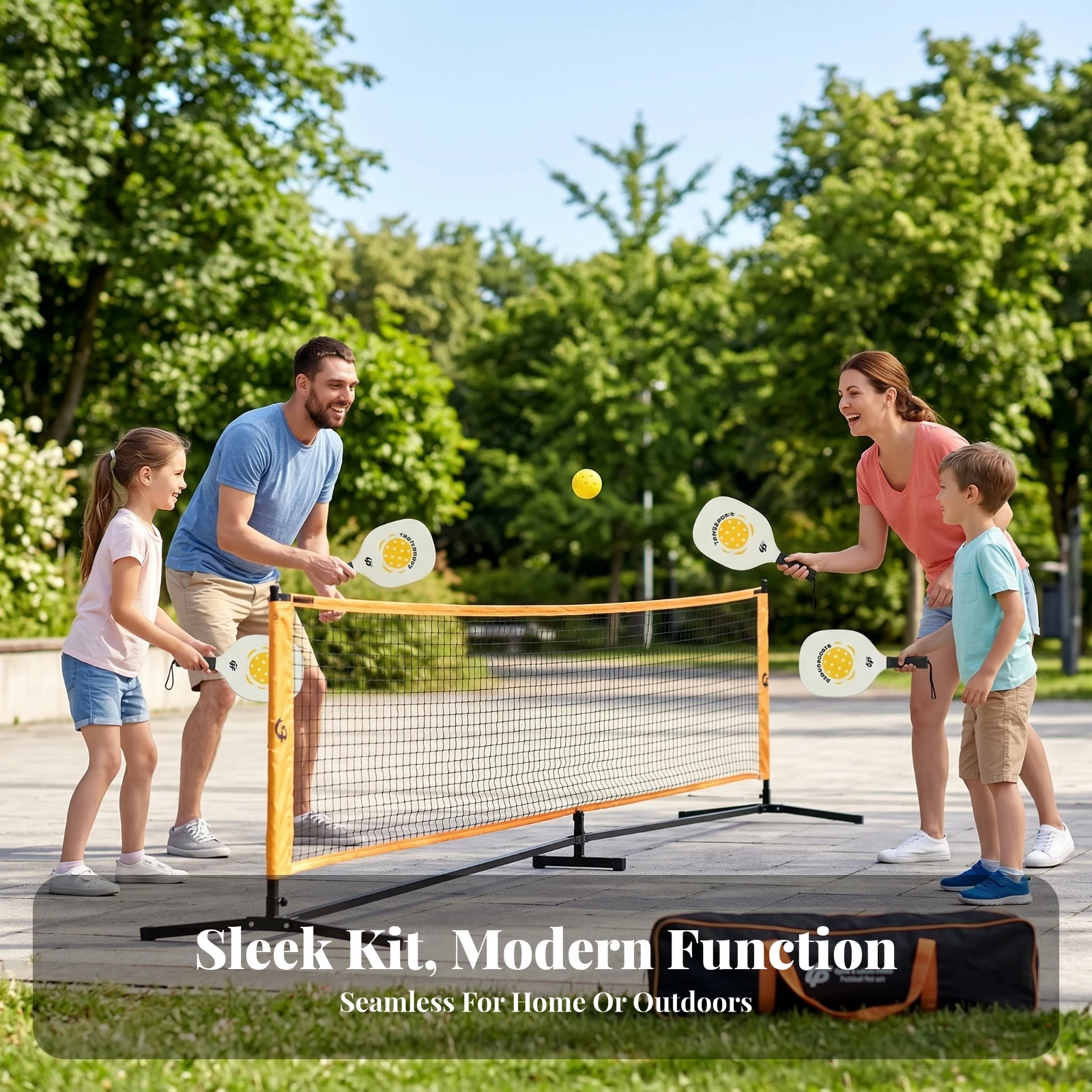 Pickleball Set with Paddles Perforated Balls Portable Pickleball Net System Carry Bag Included Wrist Strap