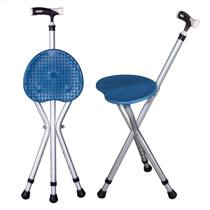 factory cheap telescopic crutch chair multi-functional three-legged folding walker sitting walking stick crutch stool