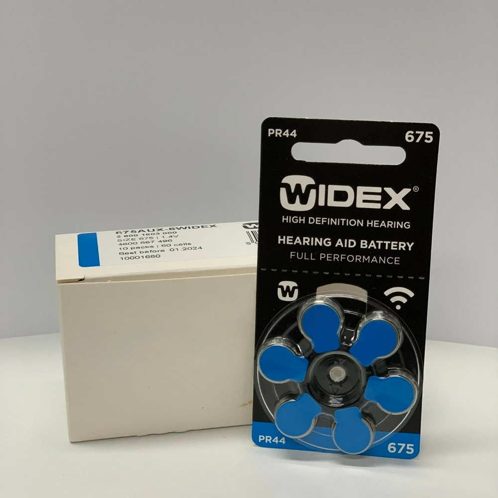 Batteria per apparecchi acustici Widex dimensioni 675 (PR44) (10 confezioni = 60 batterie)