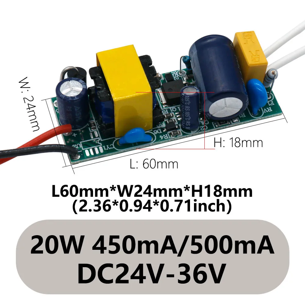 Driver for LEDs 20W Adapter Transformer AC85V-265V to DC24-36V Power Supply Unit 400mA 450mA 500mA 600mA Lighting Transformer