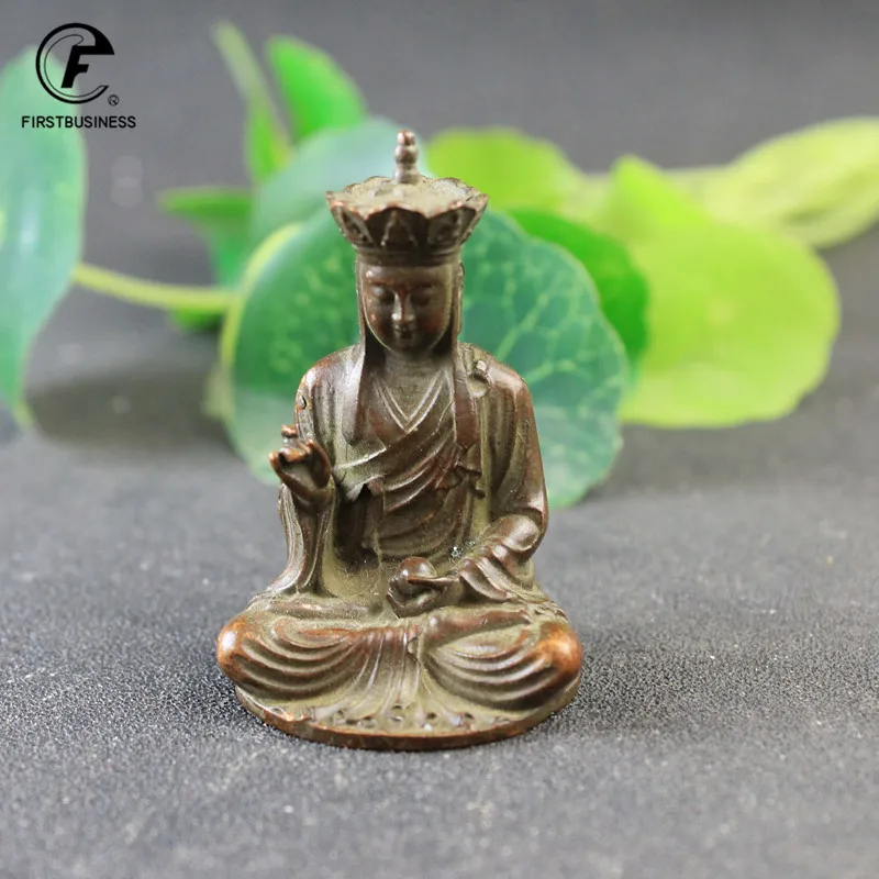 Antique Copper Ksitigarbha Buddha Small Statue Desktop Worship Ornament Vintage Lucky Home Decorations Crafts Belief Collections