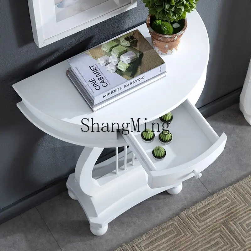 SM غرفة المعيشة المنزلي نصف دائري خزانة جانبية الممر طاولة مزخرفة خشب متين خزانة الشرفة غرفة نوم ضد الحائط #3