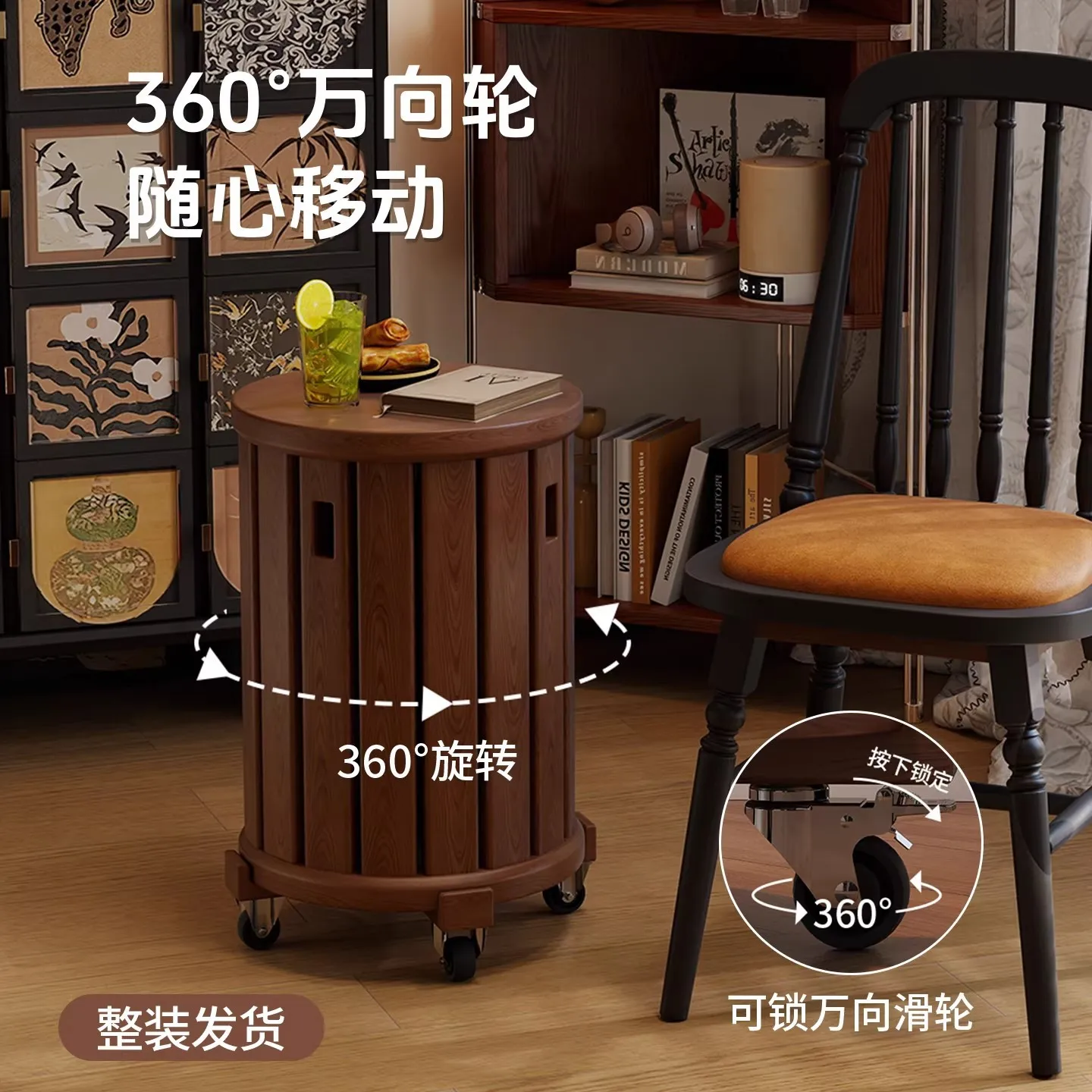 Solid wood four-in-one stackable household strong and durable stacked stool household guest spare stacked dining table round sto