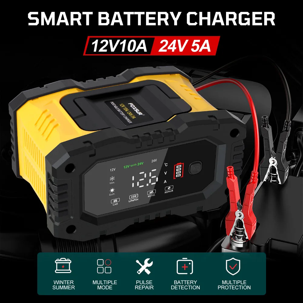 

24V 5A / 12V 10A RV Battery Chargers 150W Digital Pulse Repair For LiFePo4 Gel Lead Acid Batteries Storage Cell Charging Device