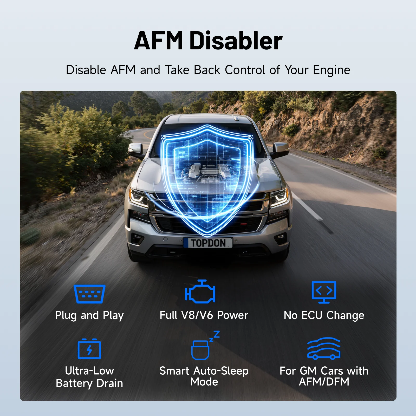 TOPDON AFM/DFM Disabler Active Fuel Management disable Device Compatible with V6 & V8 GM Vehicles Fits for Chevy Silverado NEW