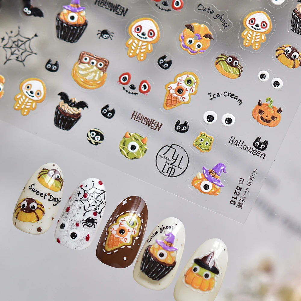 Trick-or-Treat Nail Art Sticker Speelse geesten Pompoenen Spinnen Zoete lekkernijen Ijs Koekjes Feestelijke Halloween Nail Art Decal