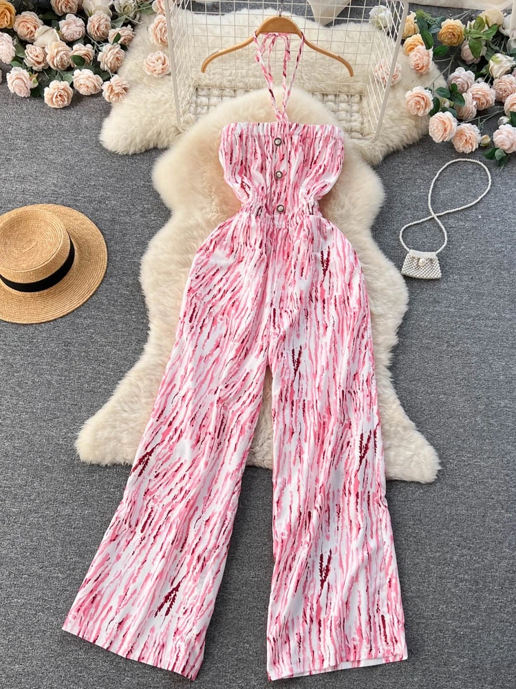 Spring Summer New Sle Tie Dye ter Ne Wide Leg Jumpsuit Travel Faion Chiffon Dra Long Pants Women's Online Exclusive