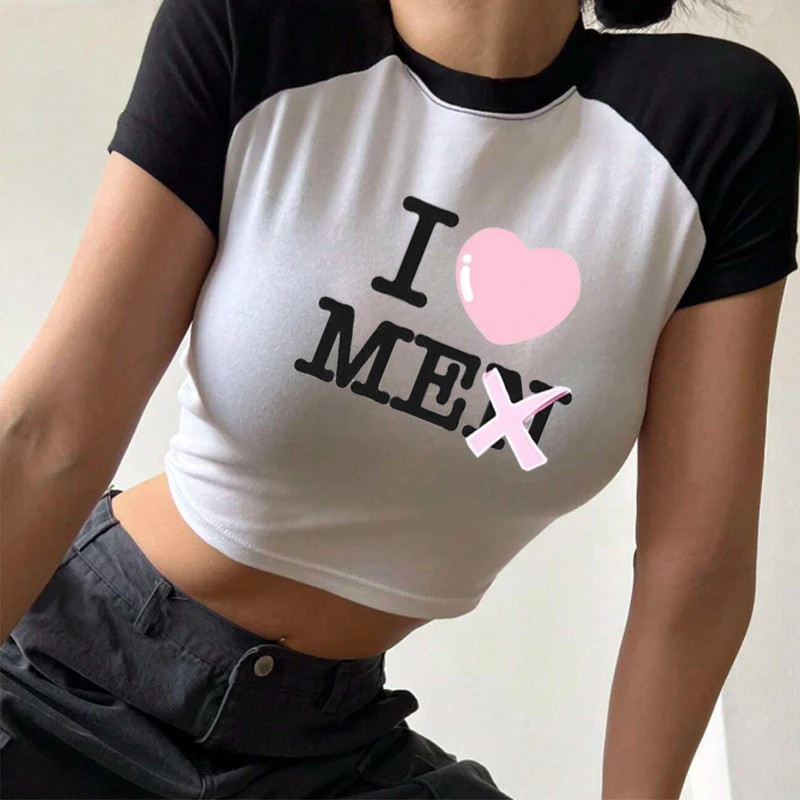 Baby I Love Me Hot Girl Millennial Style Women Cropped Top Women Cropped T-Shirt Printed Raglan Short Sleeve O-Neck Baby T-Shirt