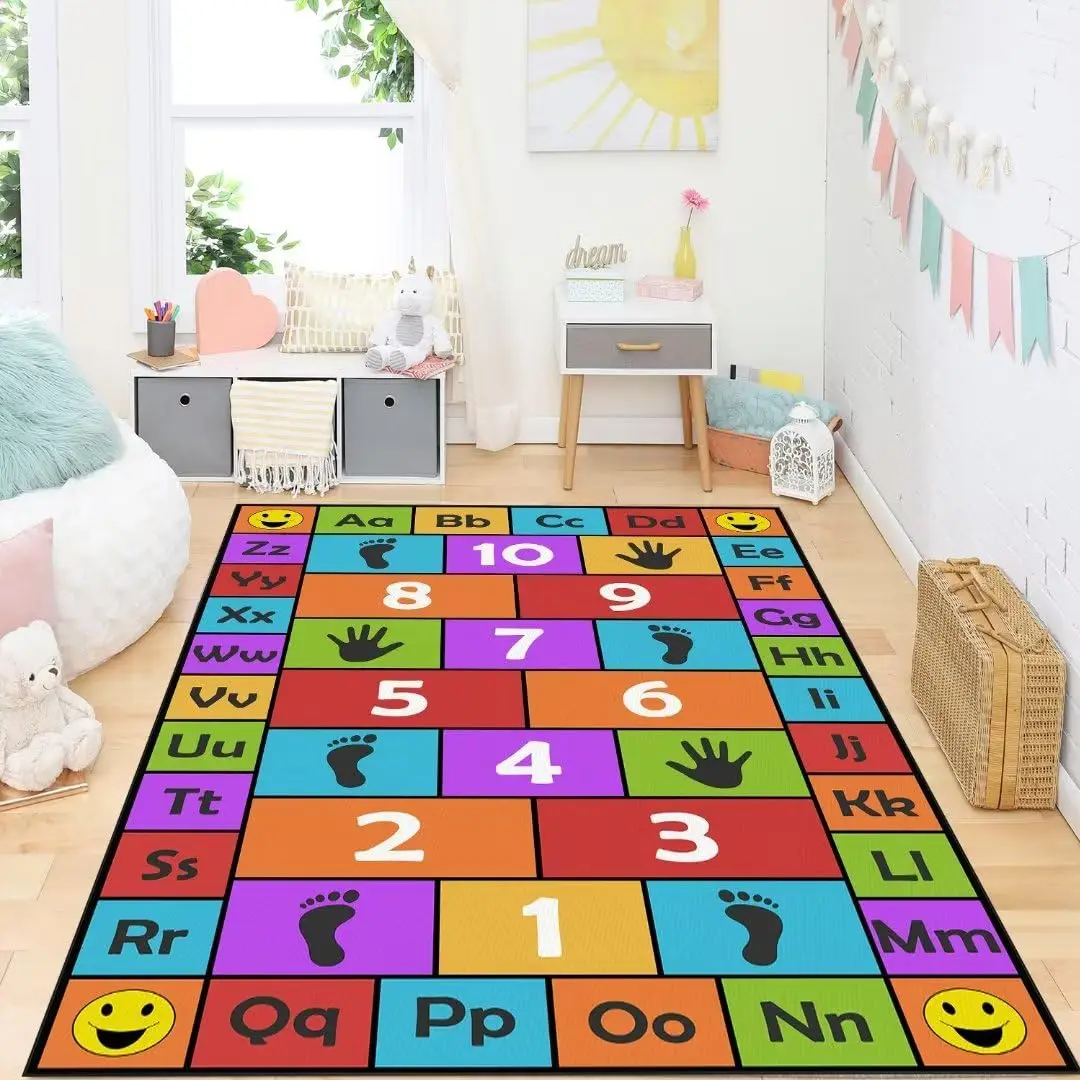 Hopscotch Figure Carpet ABC Alphabet Number Educational Rug Kids Area Rugs for Playroom Classroom Living Room Home Decor Doormat
