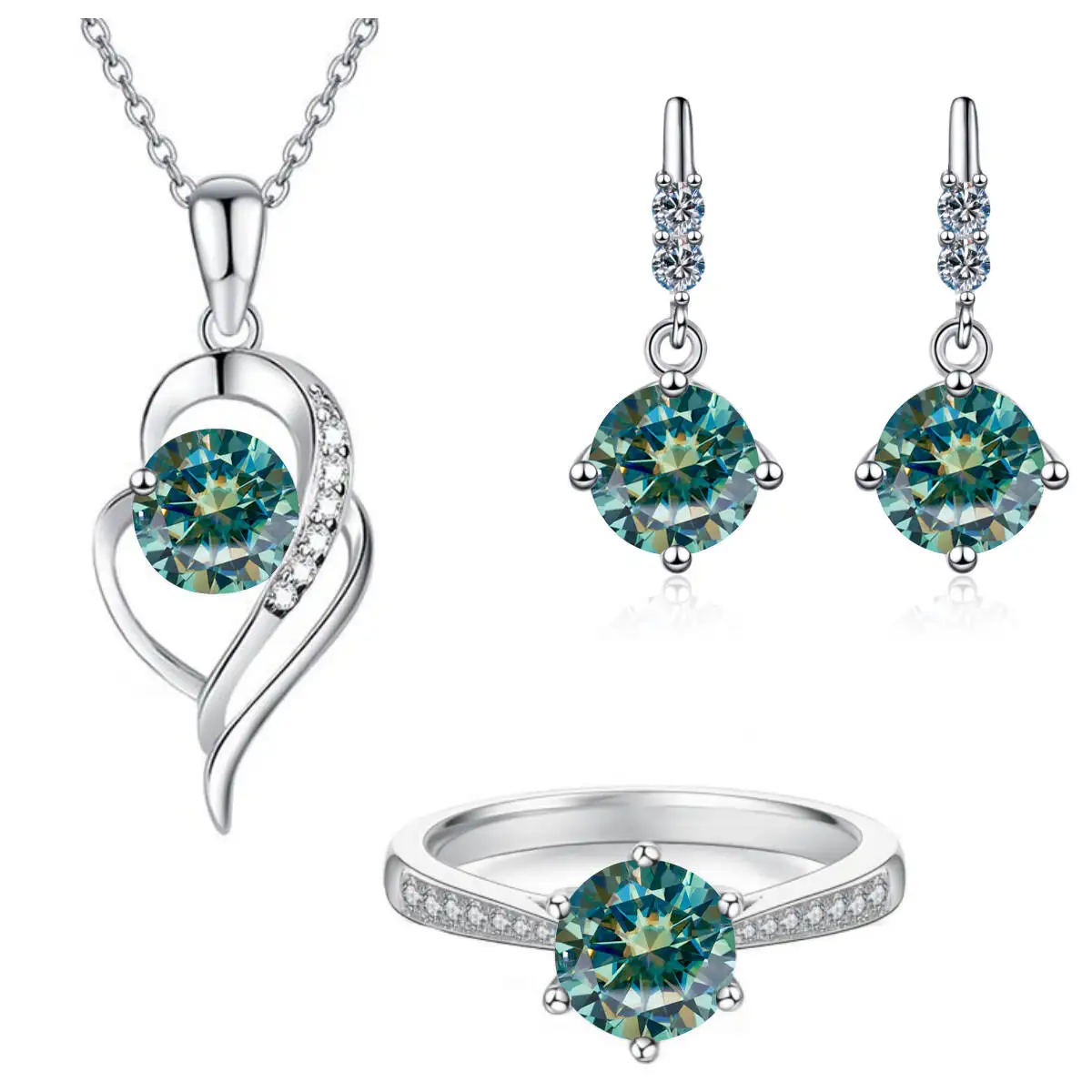 1CT*4 D Color Moissanite Necklace Ring Earring Fashion Women's Jewelry 925 Sterling Silver Fine Jewelry Set Valentine's Day Gift