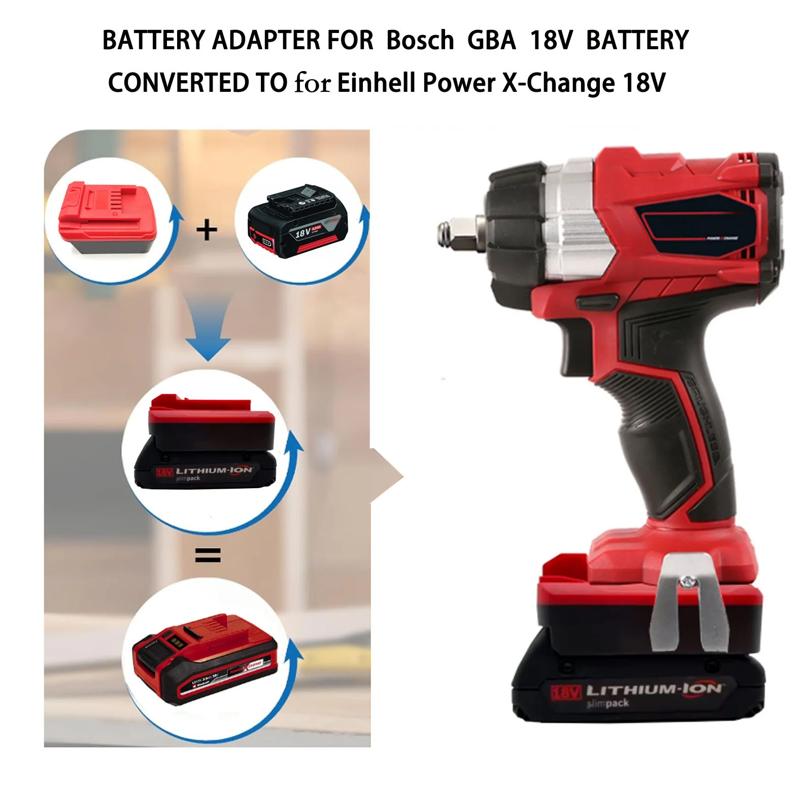 18V Battery Adapter Converter For BAT622 BAT609 To Fit For Power X Change 18V Li-Ion Tools Black Plastic Accessory