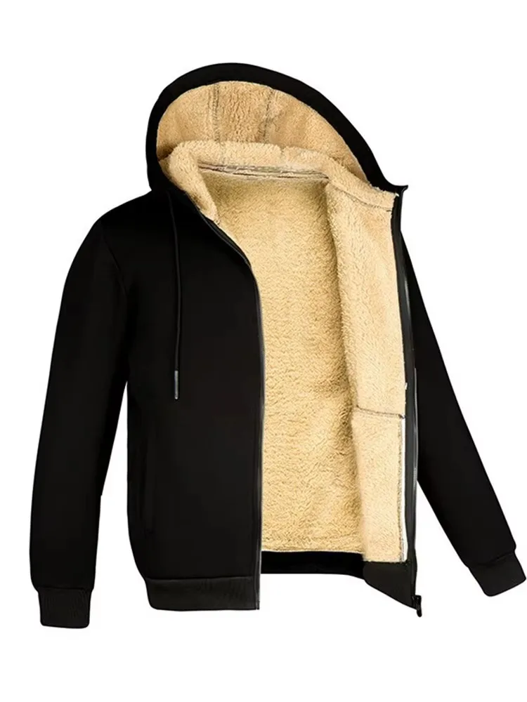 

Осенне-зимняя толстовка на молнии из флиса ягненка, утолщенное теплое пальто, повседневное спортивное пальто с длинными рукавами, пальто с капюшоном