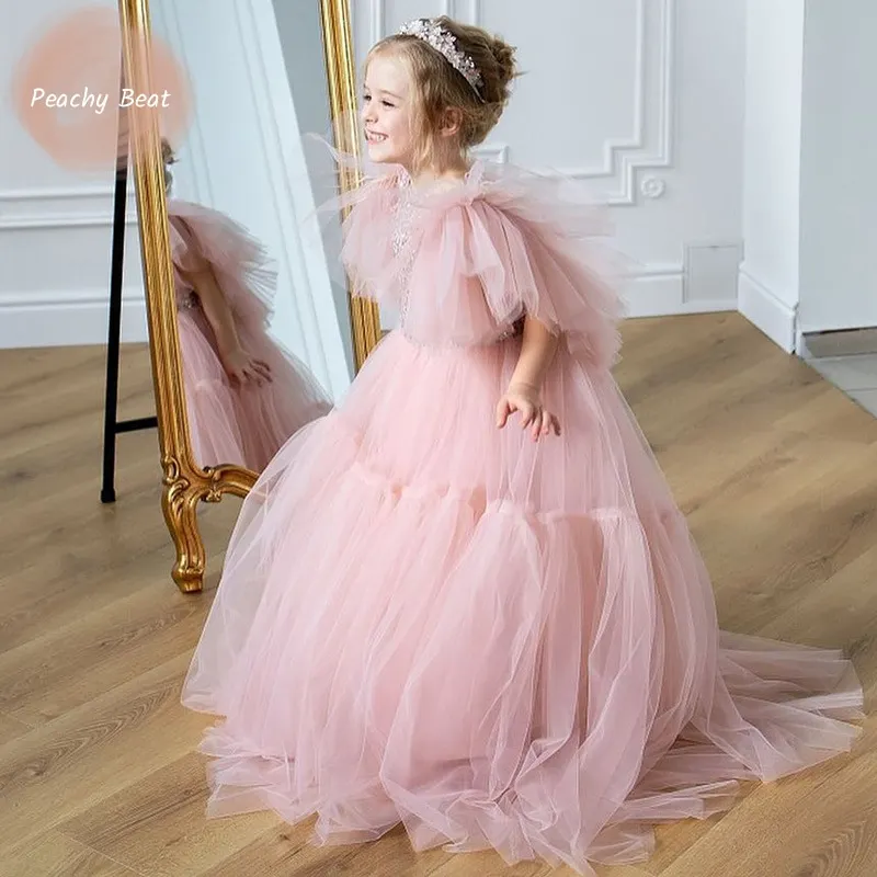 Baby Girl Princess Sequin Mesh Long Dress Toddlers Child Teens Elegnat Tulle Vestido Party Birthday Ball Gown Baby Clothes 2-14Y