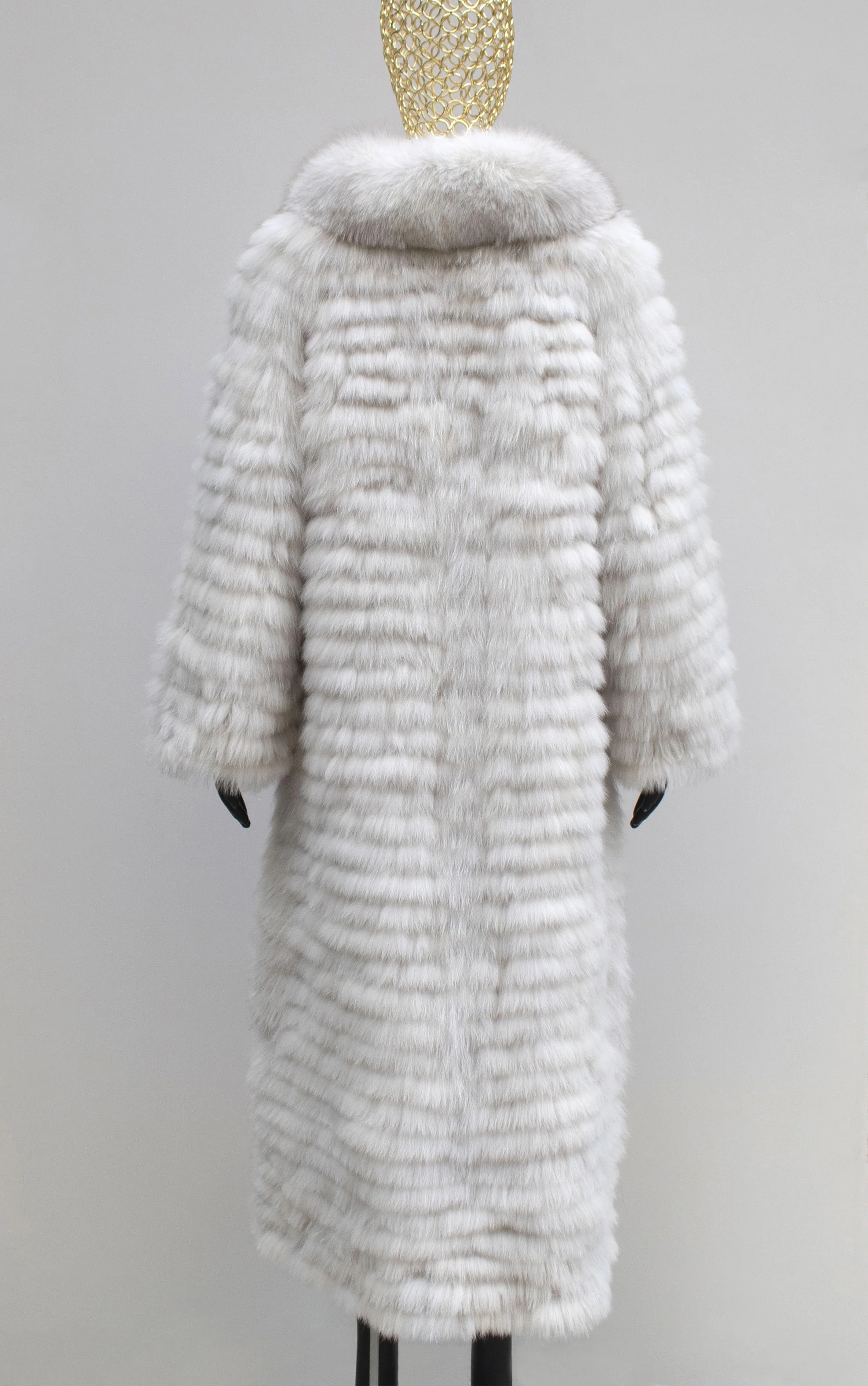 معطف نسائي محبوك من فراء الثعلب المخطط الحقيقي سترة خريف طويلة ملابس خارجية غامضة ملابس فروي فاخرة