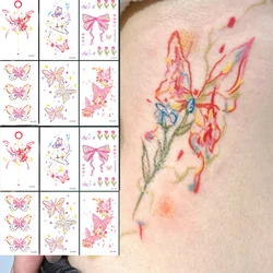 Flor e borboletas temporária adesivo, auto-adesivo, arte corporal colorida, tatuagem falsa impermeável, braço falso