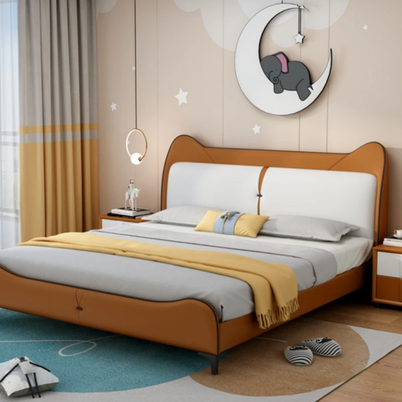 Boys Modern Children Beds Simplicity Girl Princess Light Luxury Single Soft Children Beds Cama Infantil Bedroom Furniture QF50TC