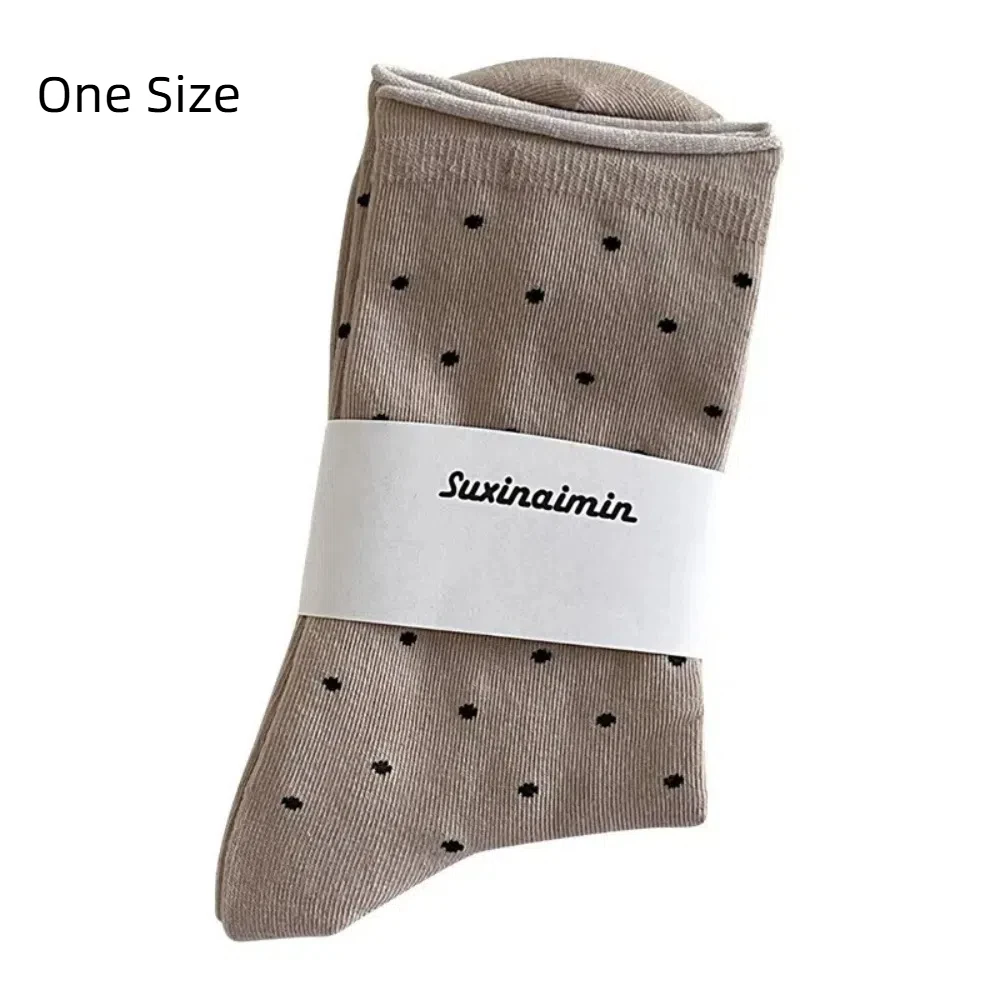 Comfortable Curled-edge Polka Dot Socks Sweat Absorbent Thin Mid-Tube Socks Breathable Women's Socks Summer