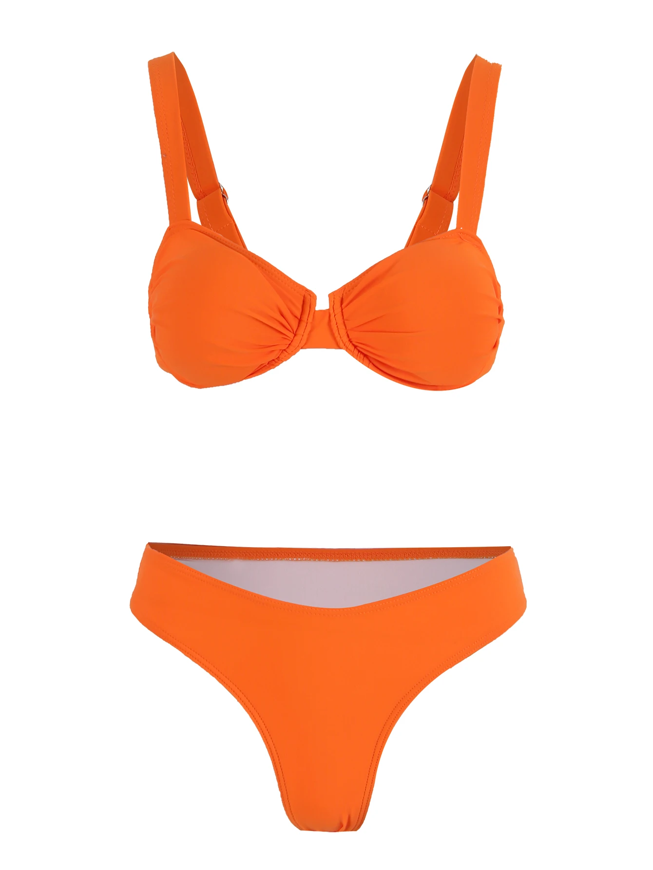 Sexy Spaghettibandje Gespleten Bikini Set Mode Effen Borst Pad String Badpak Voor Vrouwen Driehoek Heup Gewikkeld Trending Strandkleding