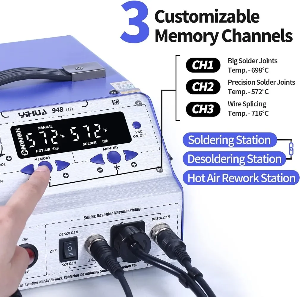 948-II 4 in 1 Hot Air Rework Soldering Iron and Desoldering Suction Tin Gun Station with Suction Pick Up Pen °F /°C