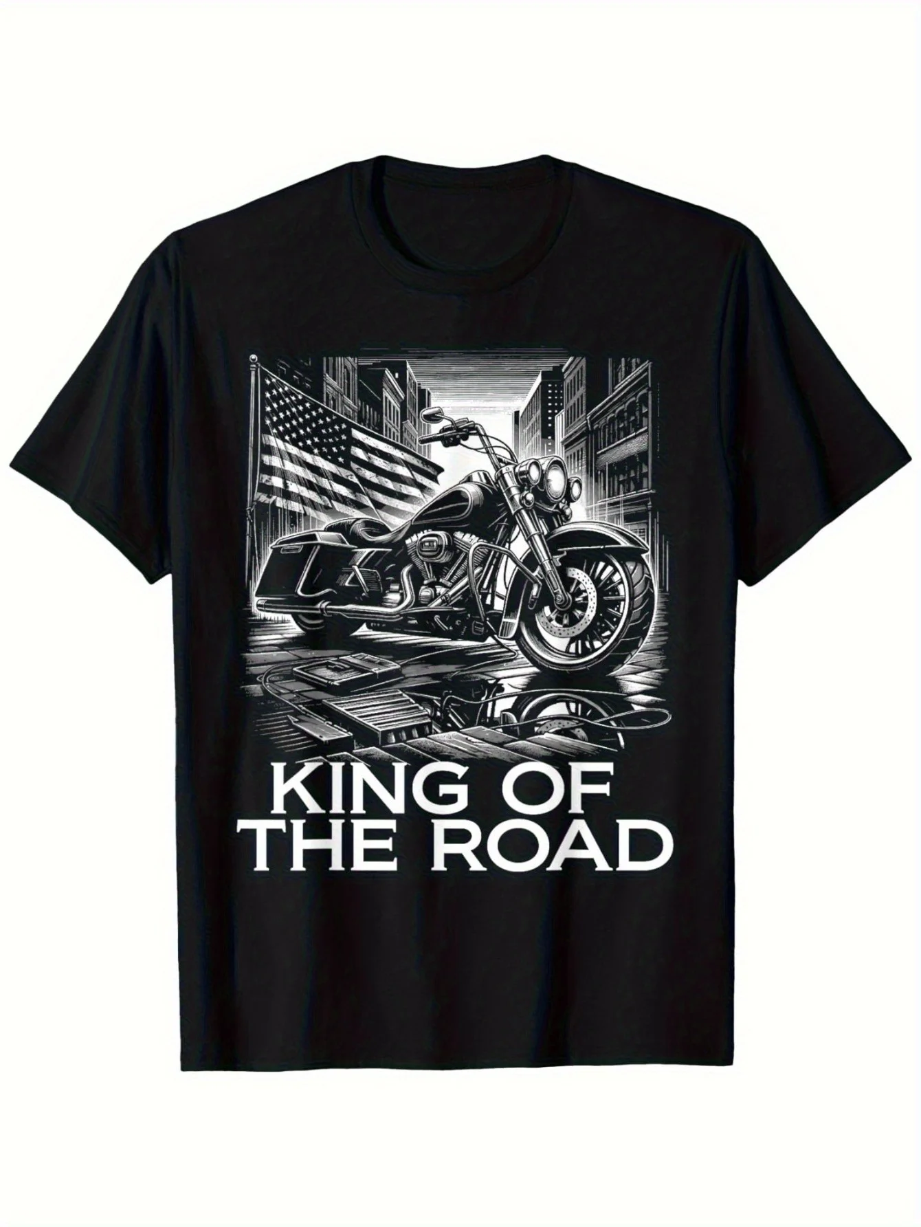 

Road King Motorcycle Biker PrintSummer Short Sleeve Men T-shirt Round Neck Motorcycle Street Tops Clothing