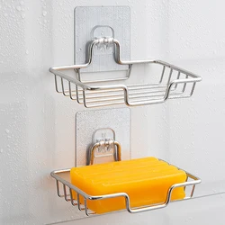 High Quality Soap Rack Wall Mounted Soap Holder Stainless Steel Soap Sponge Dish Bathroom Accessories Soap Dishes Self Adhesive