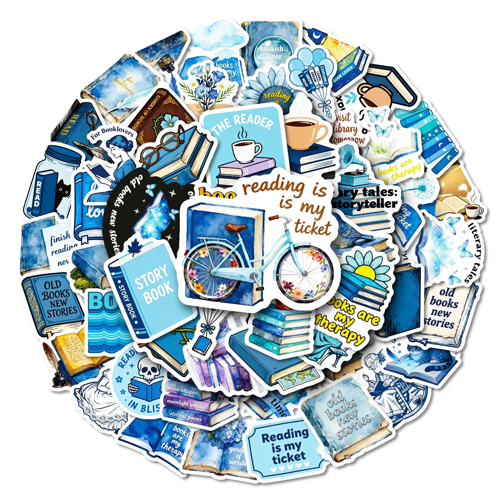

10/56Pcs Aesthetic Blue Book Reading Bookish Cartoon Graffiti Stickers Scrapbooking Phone Luggage Skateboard Waterproof Decals
