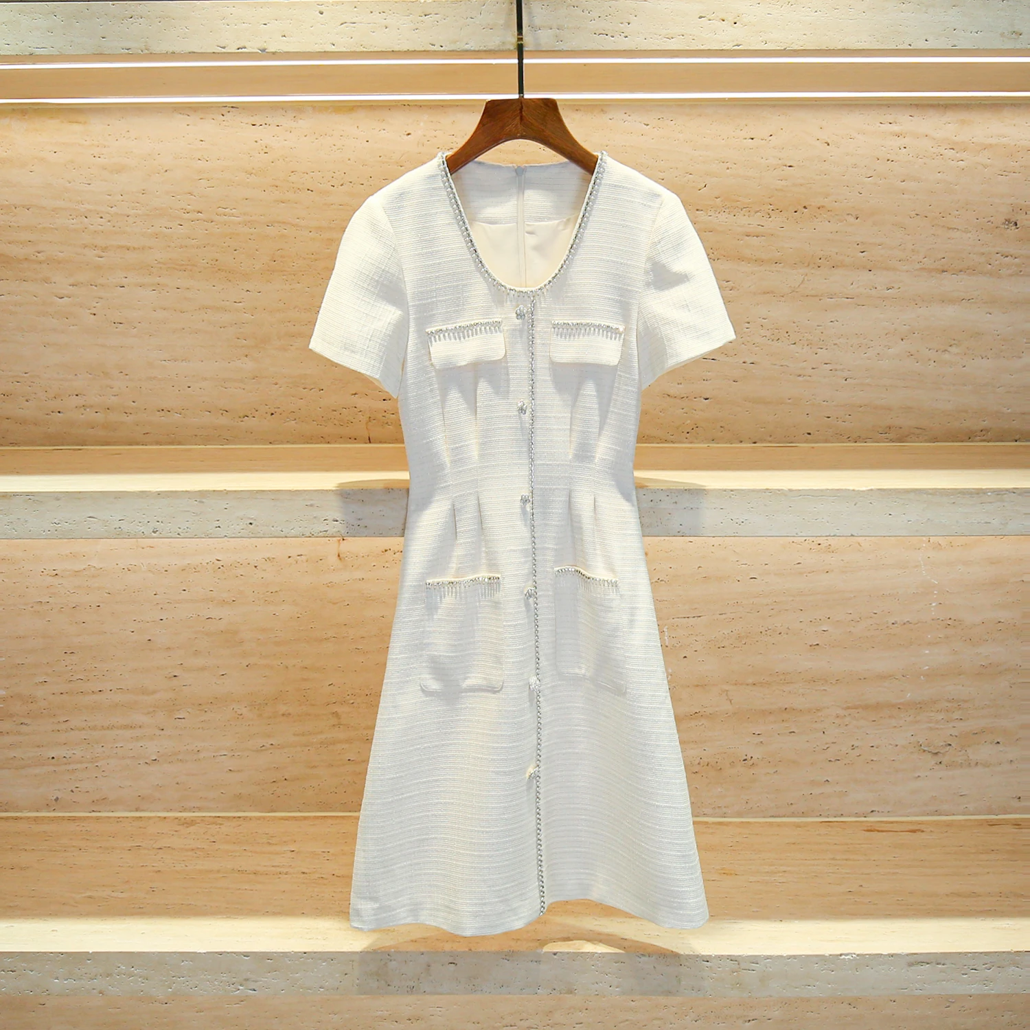 

Ele ort Sve Square Collar Waist-Cinching Dr for Women Summer New Arrival from Nan You High-End Women's Faion