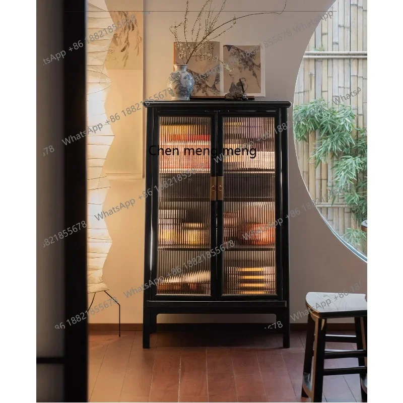 

Solid wood storage sideboard with glass door display balcony tea room standing cabinet