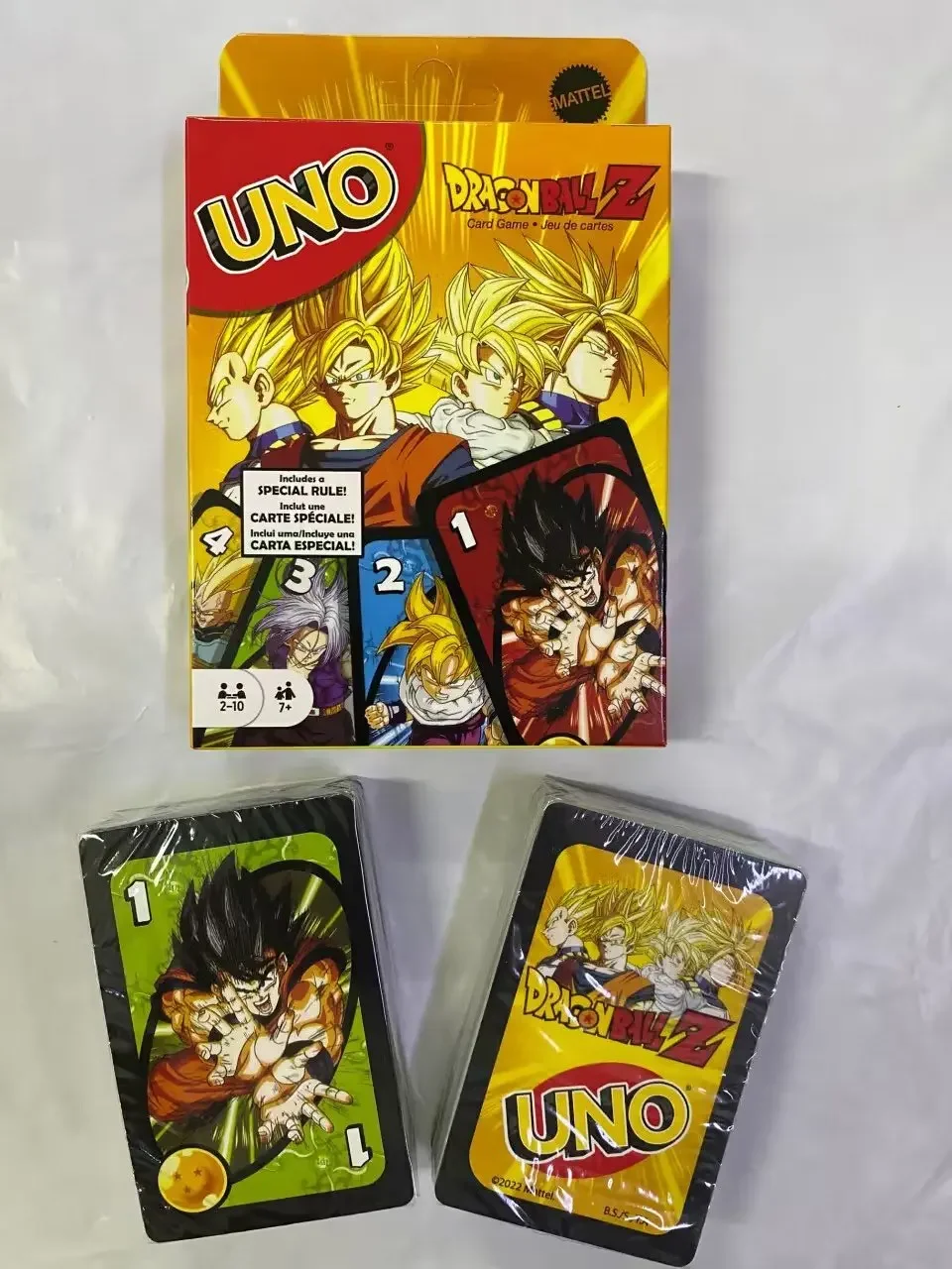 Mattel Games UNO Dragon Ball Z Card Game for Family Night Featuring Tv Show Themed Graphics and a Special Rule for 2-10 Players