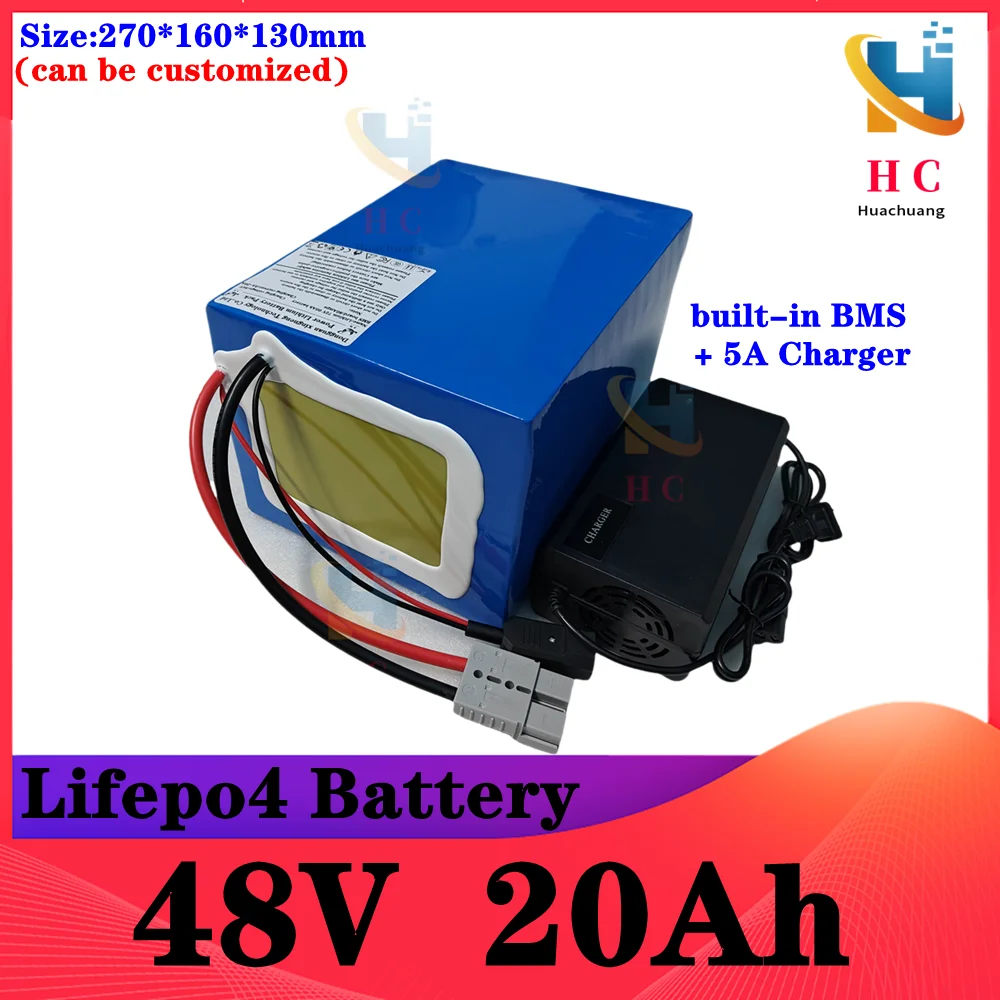 Batterie au lithium LiFePO4, 48V, 20Ah, cellule LiFePO4, BMS 16S, 51.2V, 2000W, scooter électrique, vélo électrique, vélo électr