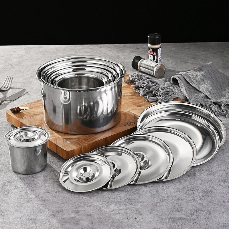 Tapa redonda Universal de acero inoxidable para olla, tapa de cuenco, cacerola de repuesto, taza de cocina, tapa de cubo, 10-26cm