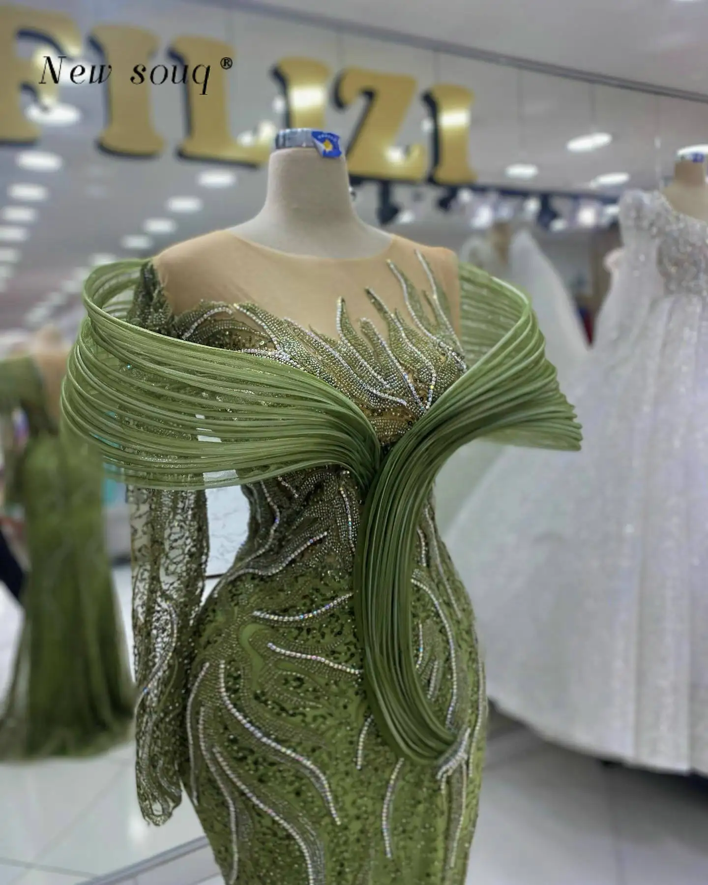 Robe de soirée sirène longue verte militaire, tenue arabe à manches longues, pour Occasions formelles, robes de soirée pour mariages